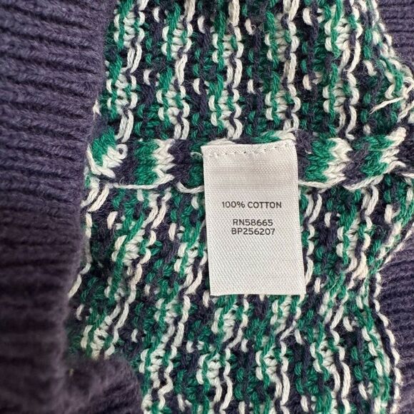 BP (L) woven cotton waffle cardigan sweater button down, navy and green, large - Picture 5 of 7